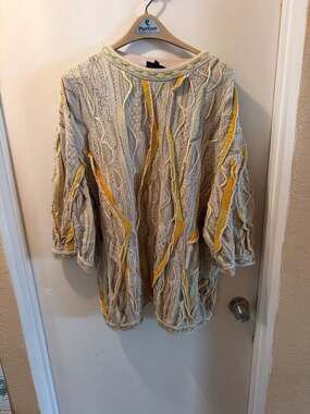 Vintage COOGI Australia 3D Textured Knit Sweater Pastel Yellow Tan 4XL